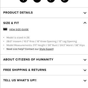 citizens of humanity size guide
